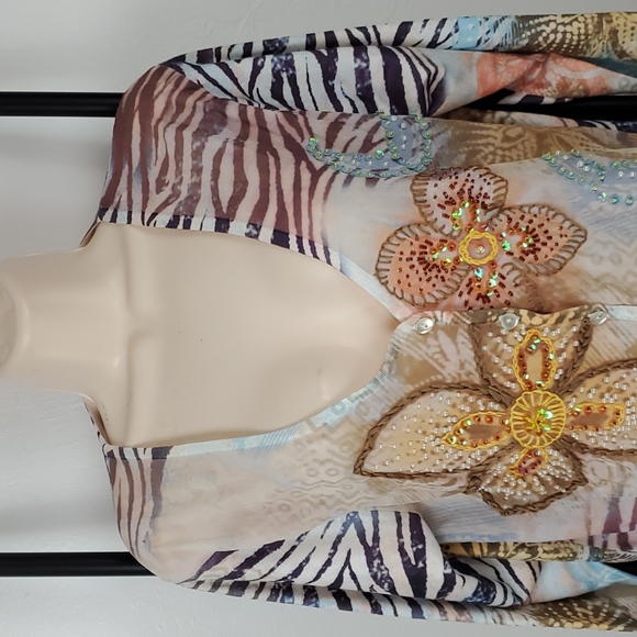 Etoile du Monde Sequins Beads cardigan sweater buttons up size 4 multicolor New - Picture 2 of 9